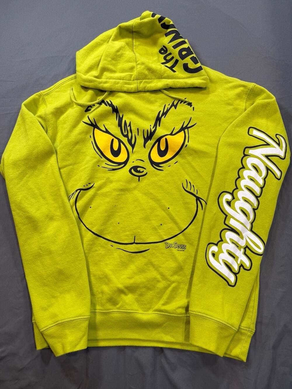 The Grinch Dr. Seuss Naughty Graphic Hoodie Lime Green Size XS